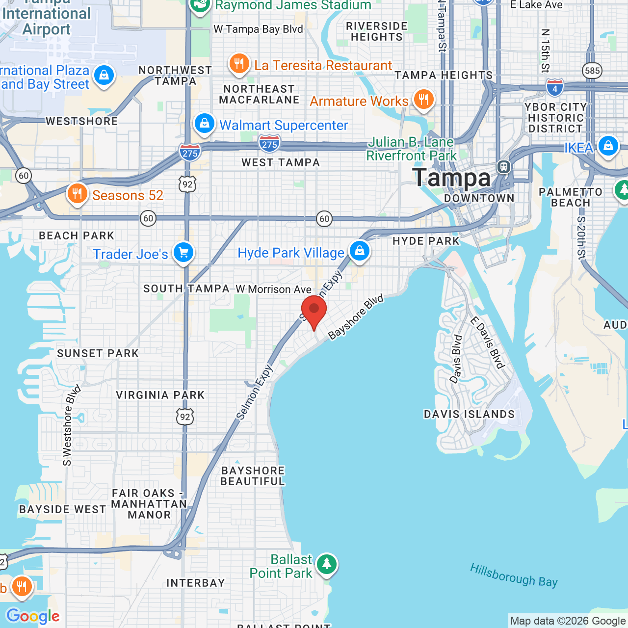 Google map image of our location in 1503 S. Howard Ave. Tampa, FL