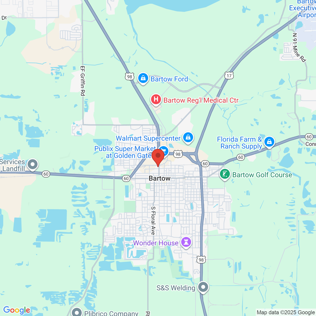 Google map image of our location in 575 N Broadway Ave Bartow, FL