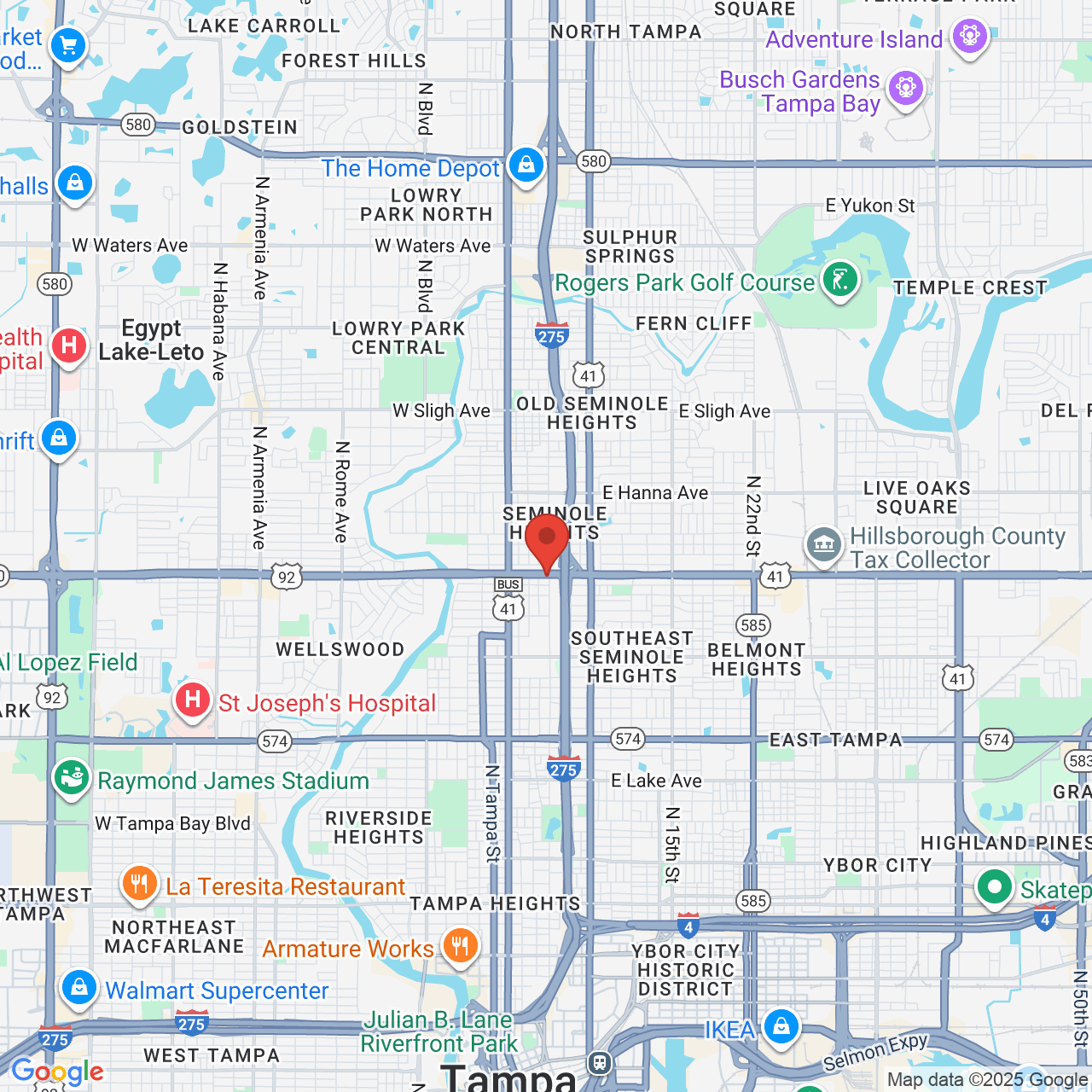 Google map image of our location in 5310 N. Central Avenue Tampa, FL